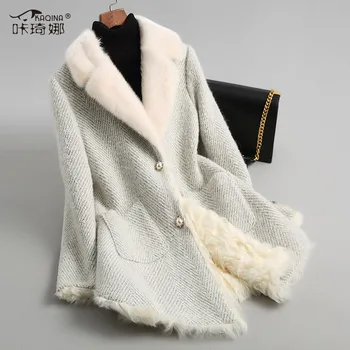 

2018 Real Fur Coat Women Winter Coat Real Mink Fur Collar Wool Liner Luxury Jacket Woman Coats Female Manteau Femme Hiver 6824KJ
