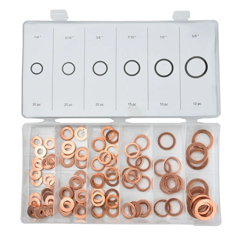 110pcs Metric Copper Ring Gaskets Flat Washer Set Seal Assortment Kit