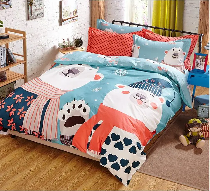 

4 pcs 100%Cotton Kids cover +bedsheet+2 Pillows four pcs bedding sets 133x72 100% Environmental reactive printing