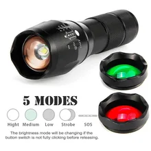 

20000LM T6 LED Zoomable 3 colour Flashlight Torch Hunt Light super bright 5-mode Strobe 18650 AAA Exchange Lens Red Green #2M03