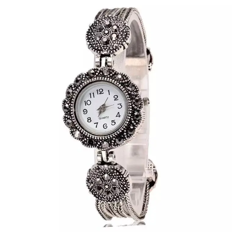 Новая мода ретро браслет часы круговой циферблат дизайн изысканный Фрисби кристалл дрель часы со стальным браслетом