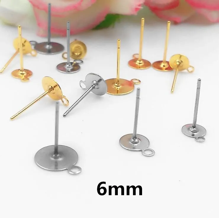 50 шт., 6 мм, с подвесным отверстием, плоский диск, шпильки для сережек, женские модные серьги, сделай сам, серьги для изготовления ювелирных изделий, аксессуары