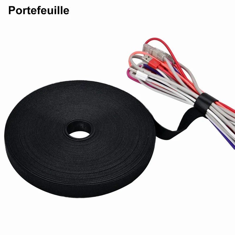 Portefeuille fastening tape Cable Tie Nylon Strap Power Wire Management Cable Hook Loop Strap Roll Holder For Mobile Phone PC PV (6)
