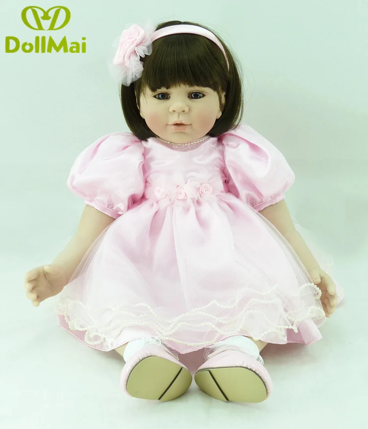 

24"Silicone Bebe Dolls Girl Realistic 60cm Vinyl Newborn Baby brown eyes Doll long hiar for kids toys dolls gift bonecas reborn