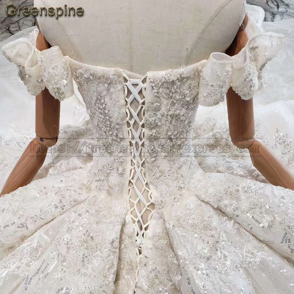 Greenspine роскошное свадебное платье с открытыми плечами Trouwjurk сексуальное кружевное свадебное платье милое Кристальное свадебное платье расшитое бусинами