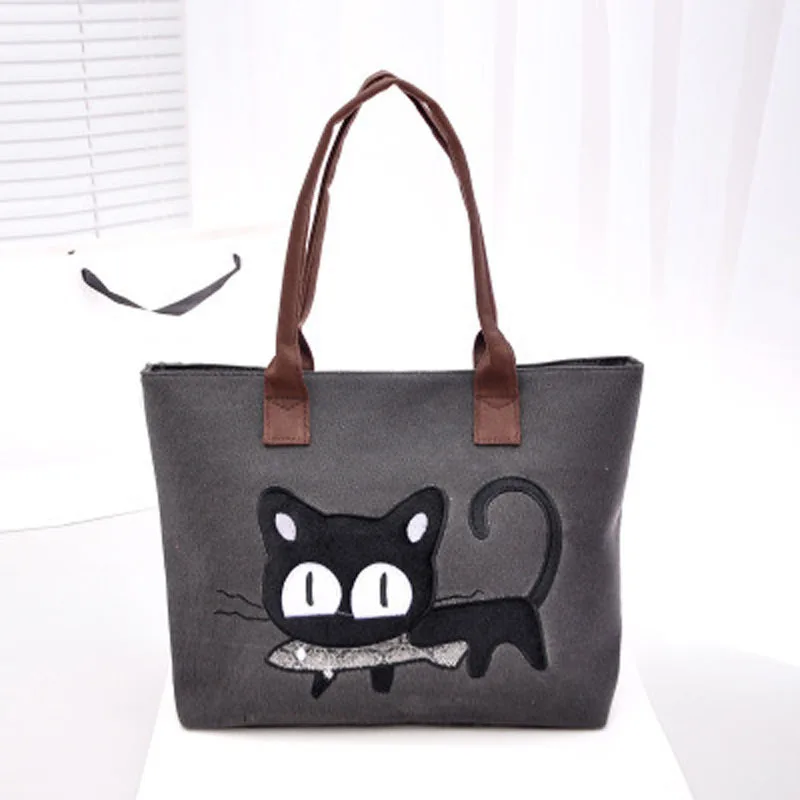 

2017 New Fashion Women Canvas Bag Cute Cat Shoulder Bag Office Lunch 4 Colors Bag bolso de las mujeres BETTER for you Hot Sale