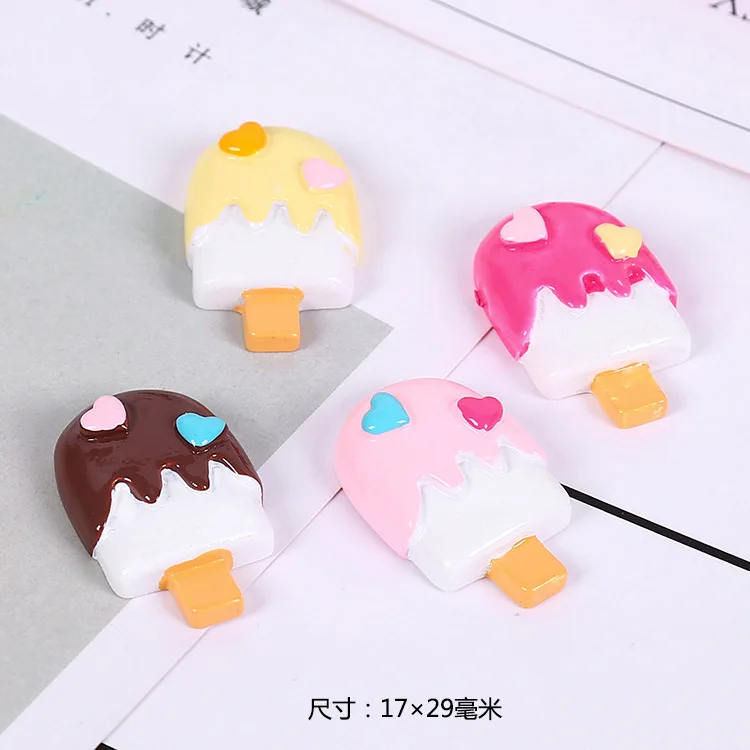

10pcs/lot 17X29mm 4 Colors Kawaii Resin Ice Cream With Heart Design Cabochon Flatback For Mobile Phone DIY Decoration