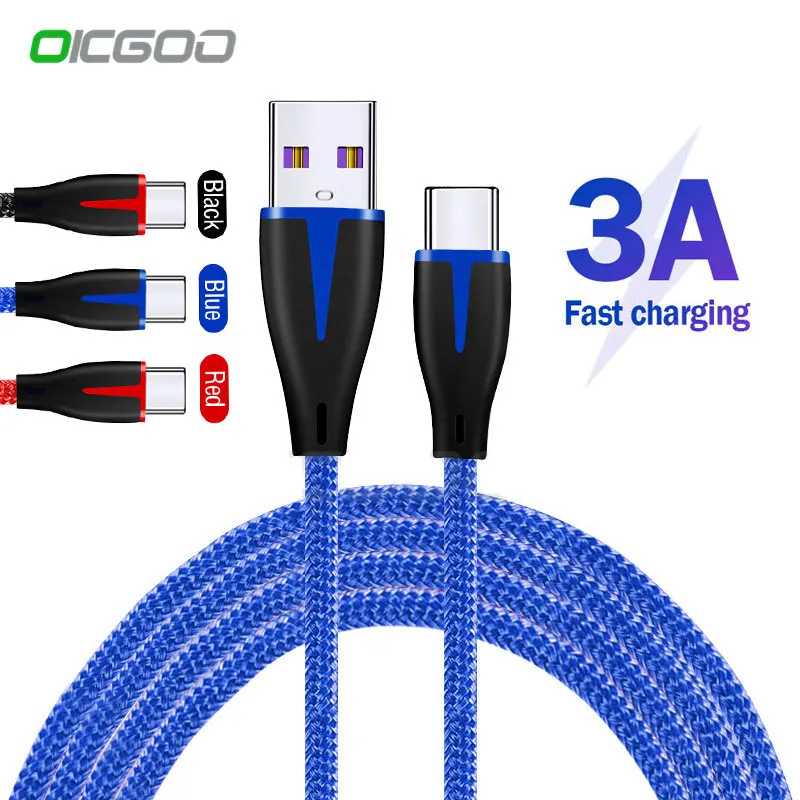 OICGOO USB نوع C كابل لسامسونج S9 S10 A50 سريع شحن الهاتف المحمول بيانات الحبل نوع-C ل xiaomi Redmi ملاحظة 7 USB-C كابل