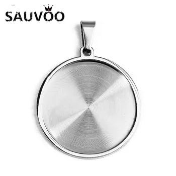 

SAUVOO 5pcs/lot Stainless Steel 25mm Round Blank Pendant Cabochon Tray Bezel Fit DIY Necklace Pendant Jewelry Making Findings