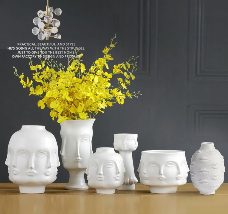 

Geometric face white ceramic vase decorative modern creative flower vase home decoration
