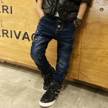 Детские джинсы для мальчиков-подростков; детские брюки; повседневные зимние плотные теплые обтягивающие джинсы с принтом; джинсы для мальчиков; jongens От 4 до 15 лет