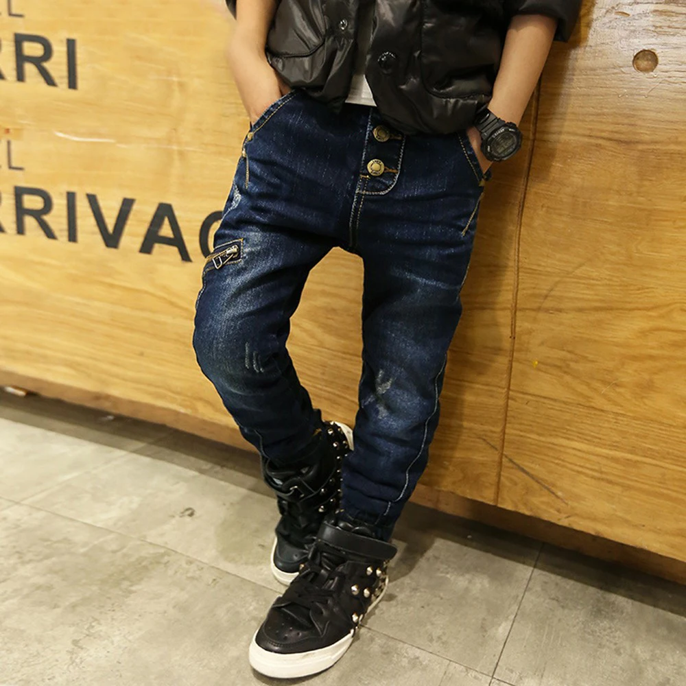 

children's jeans for teenagers boys kids trousers casual winter thick warm print skinny denim pant boys jeans jongens 4-15Y
