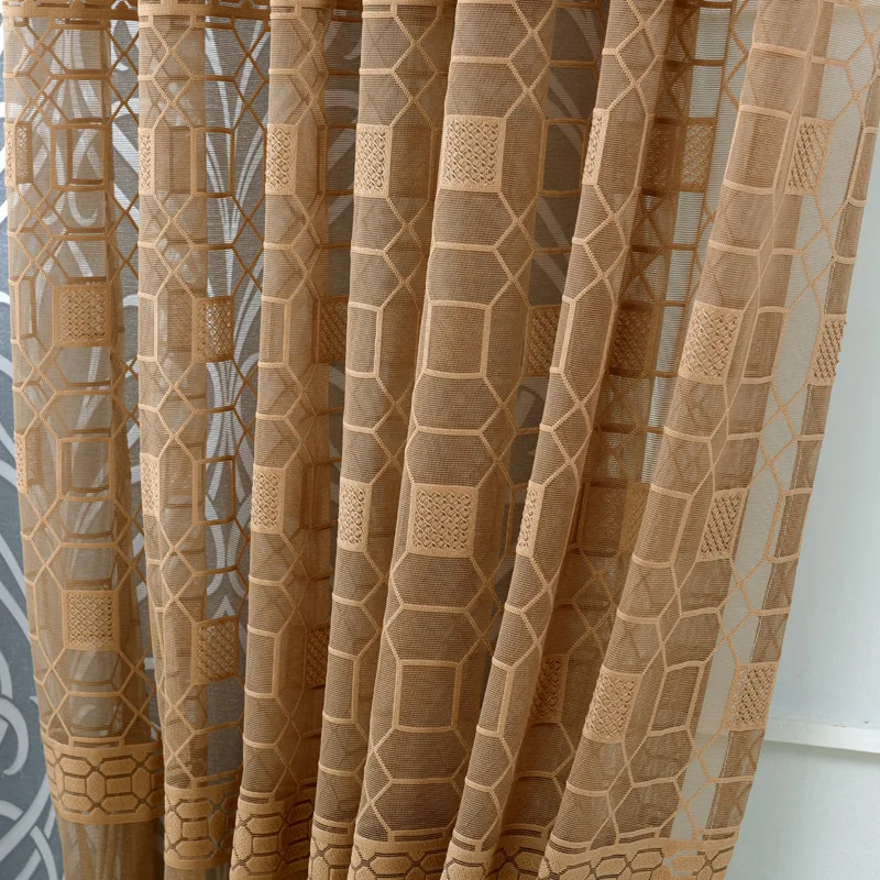 Tiyana кофейная прозрачная занавеска s для гостиной декоративная Геометрическая вышитая Тюлевая ткань современная оконная занавеска M077#4