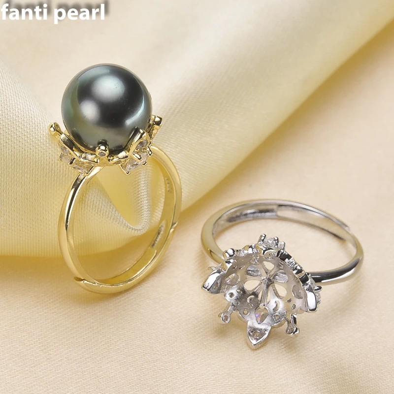 

DIY Pearl Ring 925 silver Accessories Natural tahitian Pearl rings s925 Sterling Silver 9-12mm ring