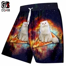 OGKB, новинка, летние, галактические, космические шорты, мужские, Забавный принт, кошка, сидя на пицце, 3D, пляжные, мужские, хип-хоп, уличная одежда, короткие брюки