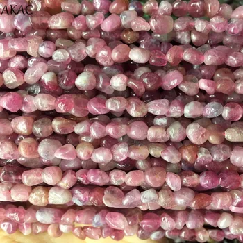 

Free shipping 2strands natural pink tourmaline irregular gravel stone beads for diy bracelet necklace anklet wholesale