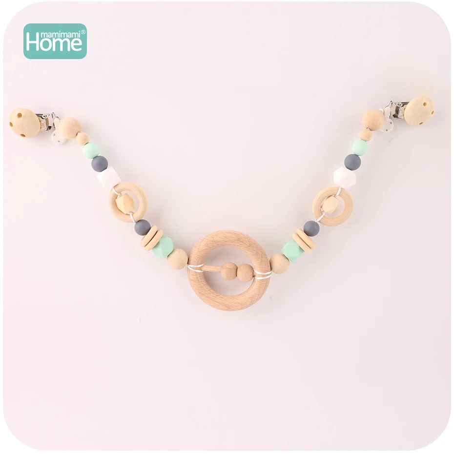 MamimamiHome Kids Toys Wooden Pacifier Clip Wooden Ring Teether Infant BPA Free Teether Baby Play Gym 4