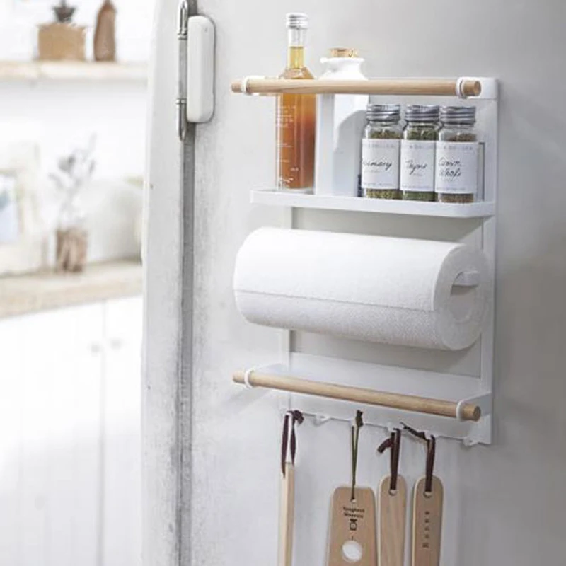 

Nordic Metal Iron Storage Shelf Magnet adsorption refrigerator Condiment bottles Sundries Storage Holders Organizer for Home