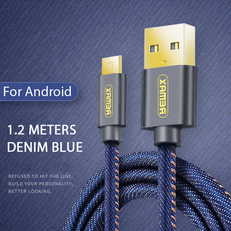 Remax Micro USB Cable de datos 1,8 m/1,2 m 2.1A sincronización de carga transferencia de datos Cable de teléfono de mezclilla cargador Micro Usb Cable para Samsung