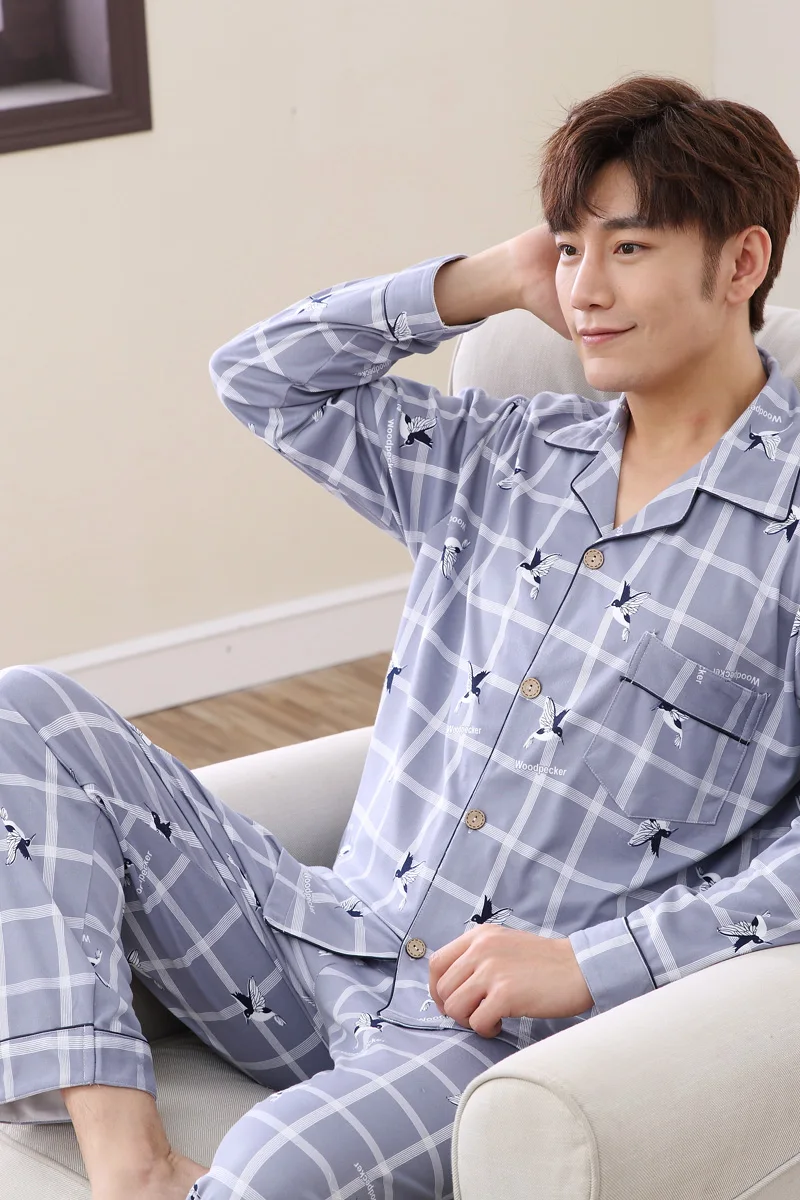 2019 хлопок 99% Пижамный костюм утепленная Пижама комплекты Совместимо с Европейским Размеры удобные пижамы Для мужчин пижамы эластичная S91
