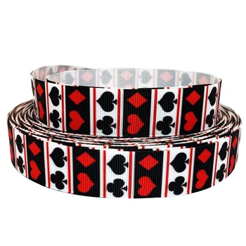 

7/8" inch 22mm Heart Diamond Spade & Club Printed Grosgrain Ribbon Gambling Pet Collars Handmade Craft Accessory Webbing 10yards