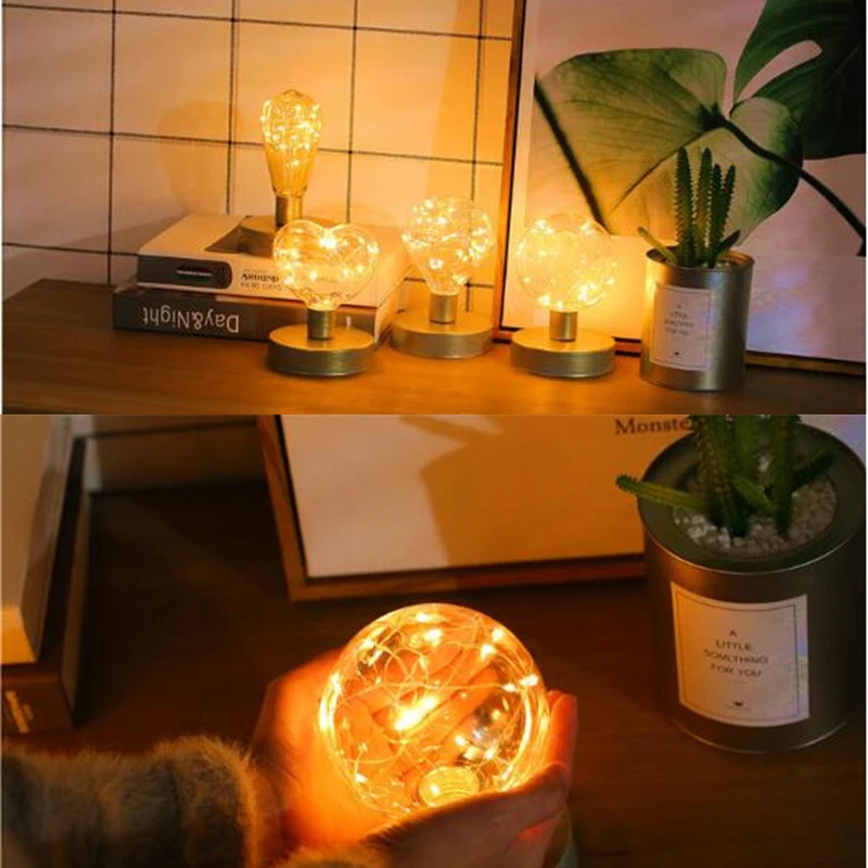 Leedome AA Battery Powered Retro LED Edison Bulb String Light Table Lamp Romantic Valentine's Day Birthday Gift Decoration | Лампы и