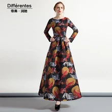 2017 autumn pleated jacquard dress women’s vintage elegant plus size dress slim o-neck long sleeve dress spring female
