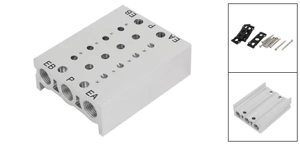 1/8BSP Thread Ports 4 Positions Pneumatic Solenoid Air Valve Base Silver Tone