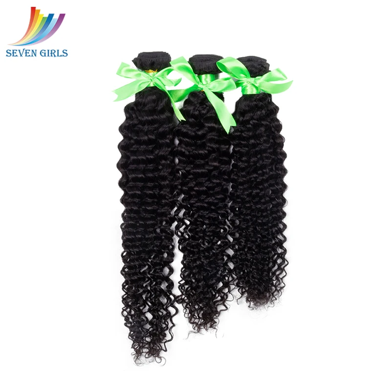 Sevengirls класс 10А натуральный цвет накладка из натуральных волос необработанные индийские волосы пучок глубокие кудрявые влажные и волнистые человеческие волосы