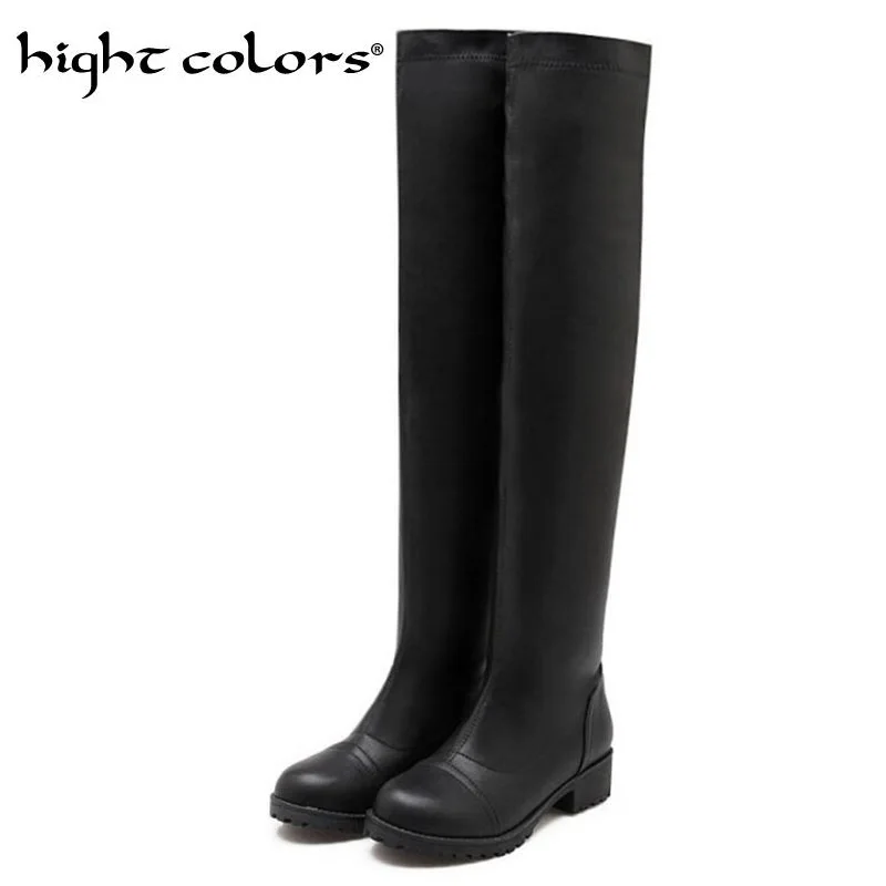 

Thigh High Boots Female Round Low-Heeled Knight Boots Women Over the Knee Boots Flat Stretch Sexy Fashion Shoes 2018 Black White