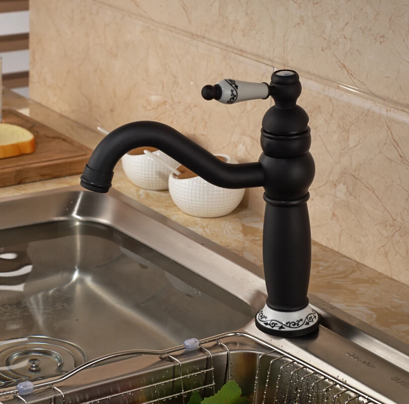 Oil Rubbed Bronze Single Lever Kitchen Mixer Taps Deck Mount Swivel with Hot Cold Water