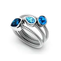 MOONROCY Кубический Цирконий Кристалл CZ кольца набор синий палец Винтаж ювелирные изделия оптовая продажа для женщин обувь девочек пара