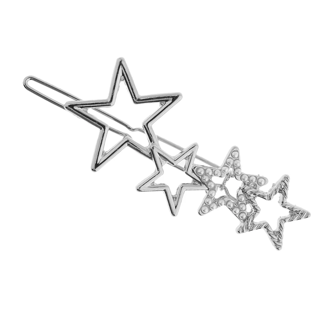 Women Girls Retro Alloy Hair Clip Star Shape Pearls Slide Hairclip Hair Pin Party