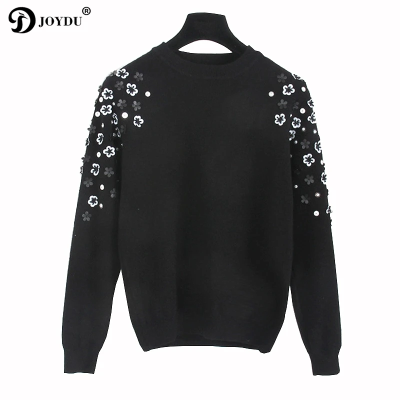 JOYDU Runway Design Sweater Women 2018 Korean Fashion Knit Pullover Flower Beading Office Lady Winter Casual Jumper pull femme | Женская
