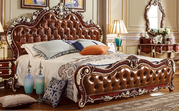 Latest double leather indian wooden box bed design in wood from foshan procare - 6028