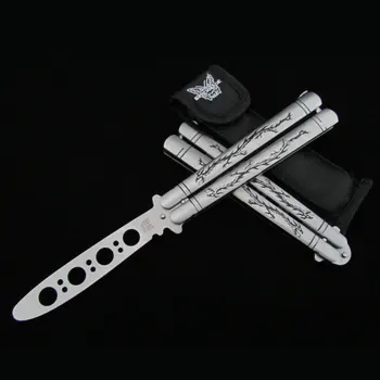 

Knife Tool Training Balisong Folding Knife Stainless Steel Dragon Pattern Titanium Coated Butterfly Style Dull Blade