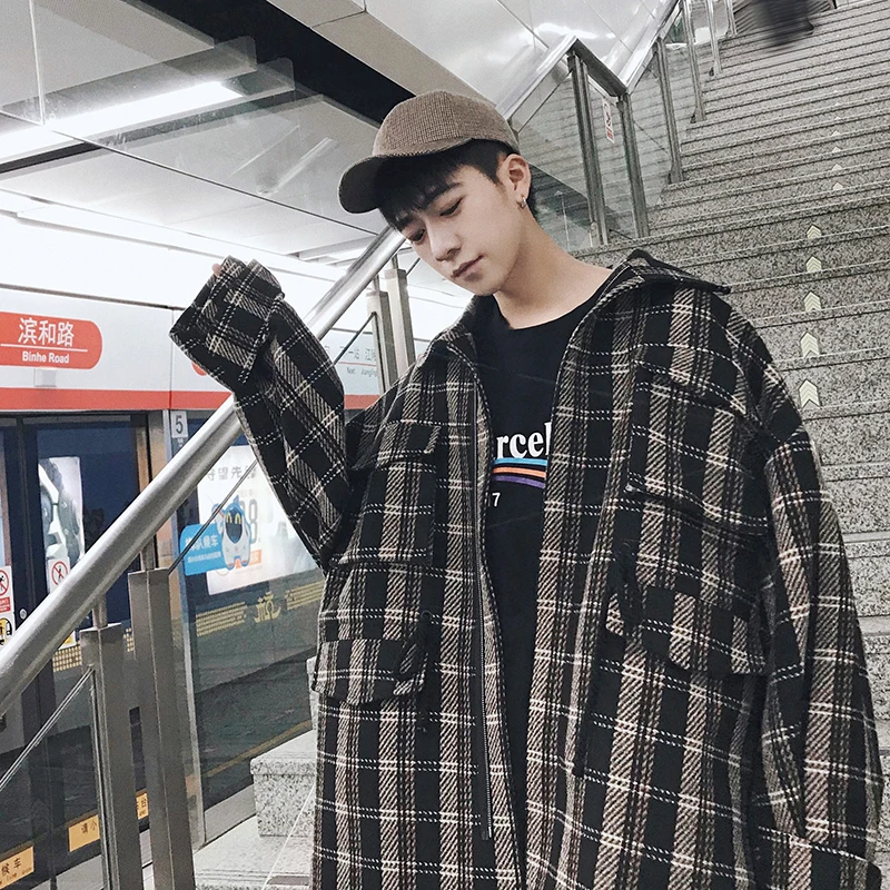 2018 Spring Loose Size Korean Style Plaid Jacket Coat Men's Student Youth Thicken Lapel Hip-hop Jacket Free Shipping 2018 Spring Loose Size Korean Style Plaid Jacket Coat Men's Student Youth Thicken Lapel Hip-hop Jacket Free Shipping