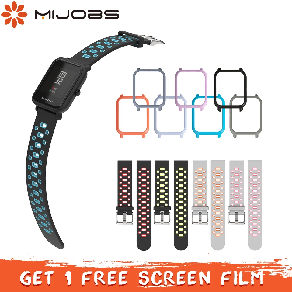 

Mijobs 20mm Amazfit Strap Silicone Wrist Strap PC Case Cover for Xiaomi Huami Amazfit Bip BIT PACE Lite Youth Smartwatch Correa
