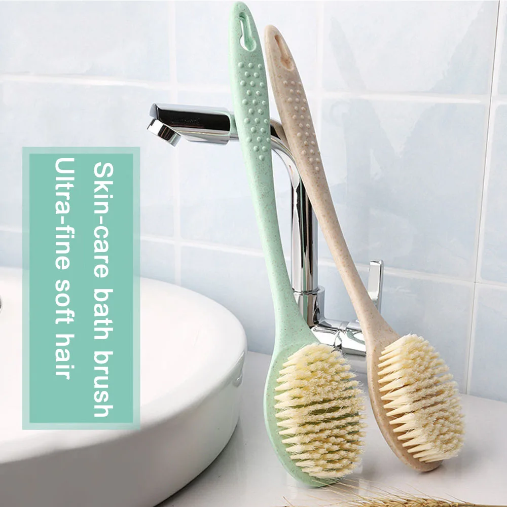 

Wheat Straw Long Handle Brush Natural Scrubber Spa Shower Brush Bath Soft Body Massage Brushes