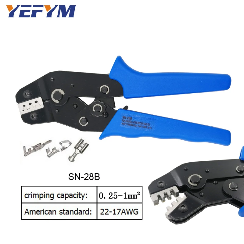 

YEFYM SN-28B crimping plier for unisuated receptacles TAB 2.8mm terminals capacity 0.3-1mm2 22-17AWG european crimping tool
