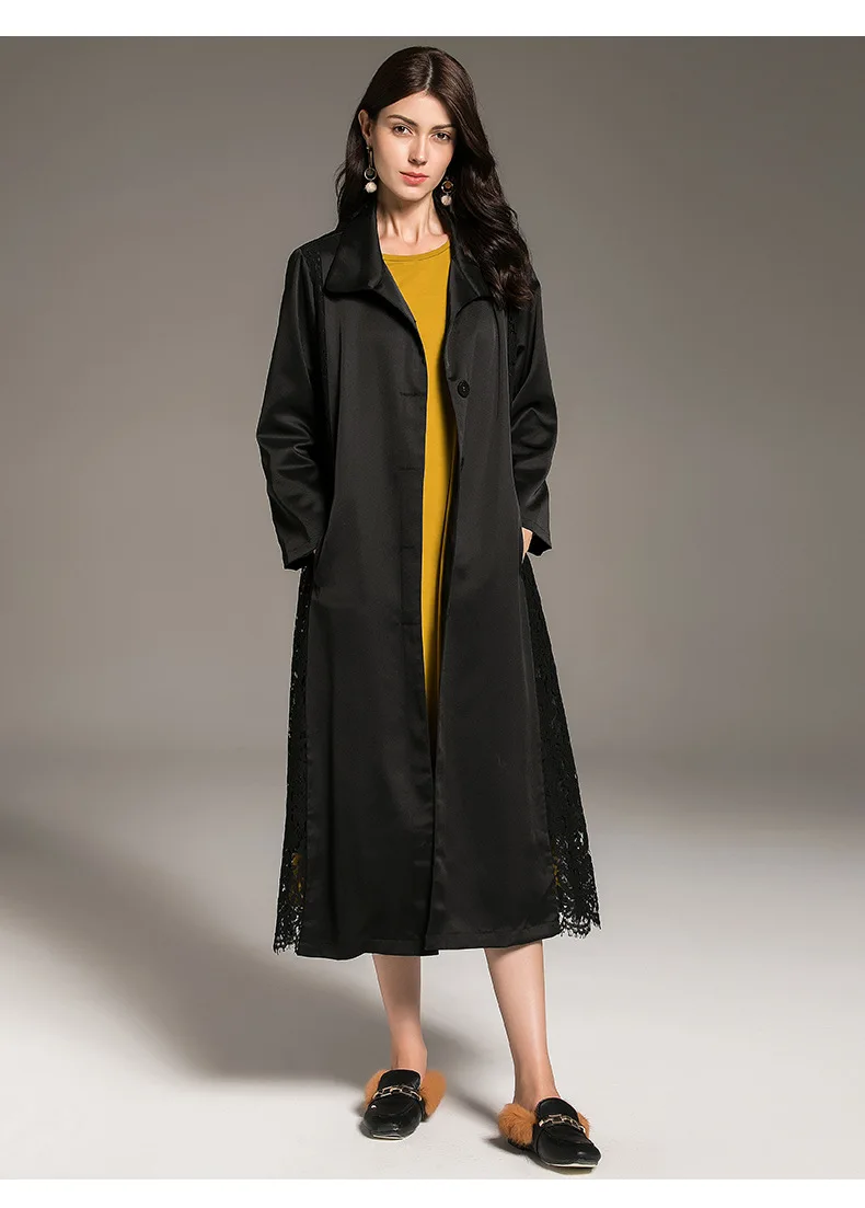 Осенняя мода новый кружева шить Большие размеры ветровка пальто женское однобортный случайные свободные негабаритных Тренч Верхняя