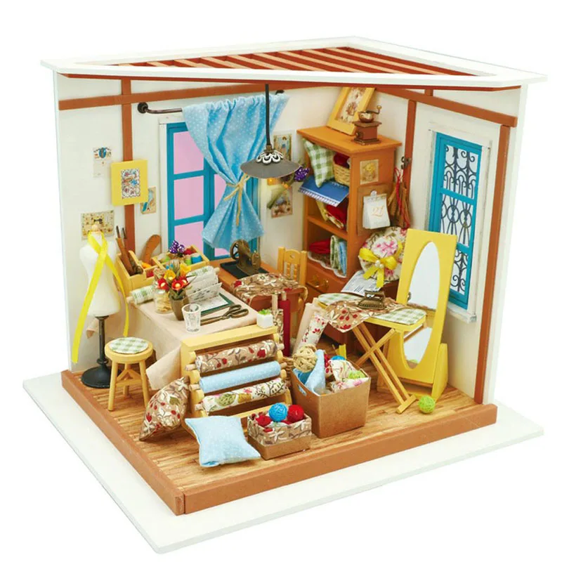 

DIY Doll House Lisa's Tailor Children Adult Furnitures Miniature Wooden LED Light Dollhouse Model Building Kits Educational Toys