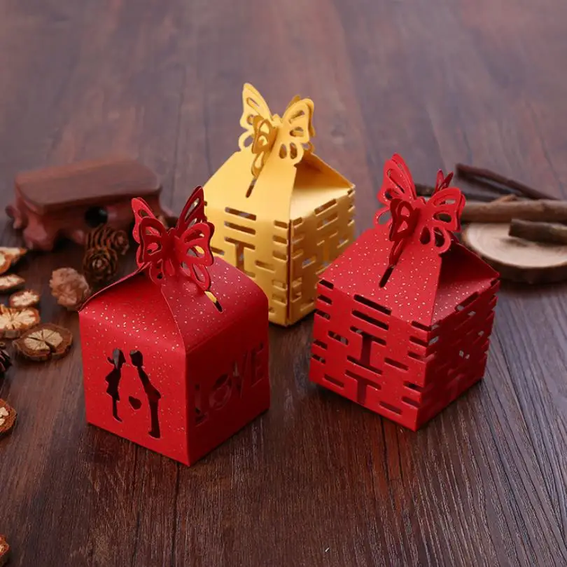 

100PCS Double Happiness Candy Boxes Gift Boxes Wedding Party Favors Box Red/Gold