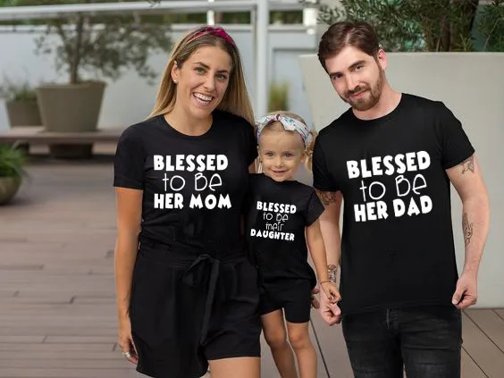 

Blessed To Be Her Mom & Blessed To Be Her Dad & Blessed To Be Their Daughter Black Family Matching Tshirts Family Summer Outfit