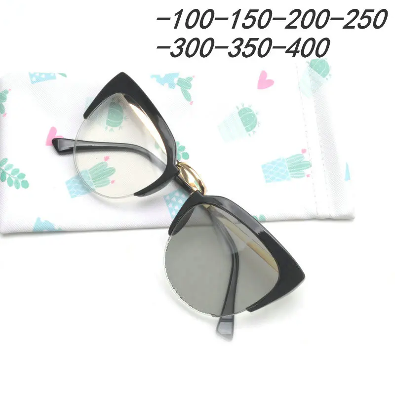 Модные женские оптические Солнцезащитные очки cat для близорукости, солнечные фотохромные готовые оптические очки, очки для близорукости, оправы FML - Цвет оправы: black-250