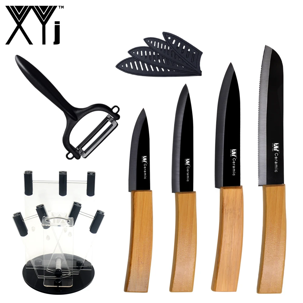 XYj Ceramic Kitchen Knife Set Peeler Acrylic Knife Holder Free Covers