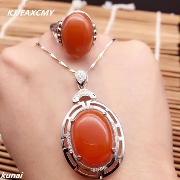 

KJJEAXCMY Fine jewelry, Multicolored 925 silver jewelry set beautiful southern red Unisex Jeweled Earrings + suit