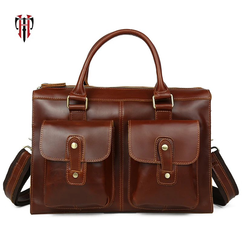 Limited  TIANHOO 14 inch laptop man bags genuine leather business briefcase British style vintage handle bag