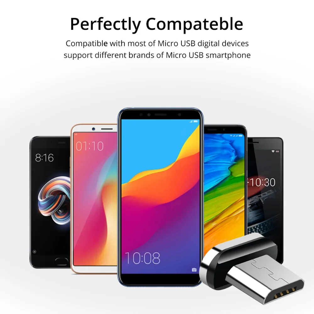 Магнитный кабель Micro USB FONKEN, магнитный кабель Mini USB для мобильного телефона, быстрое зарядное устройство, 1 м, макс. 2,4 А, светодиодный кабель для зарядки и синхронизации данных