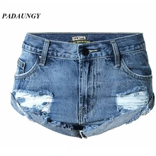 PADAUNGY Steampunk Shorts Denim Hotpants Torn Ripped Jeans For Women Plus Size Short Pants Jean Femme Hole Jardineira Feminina